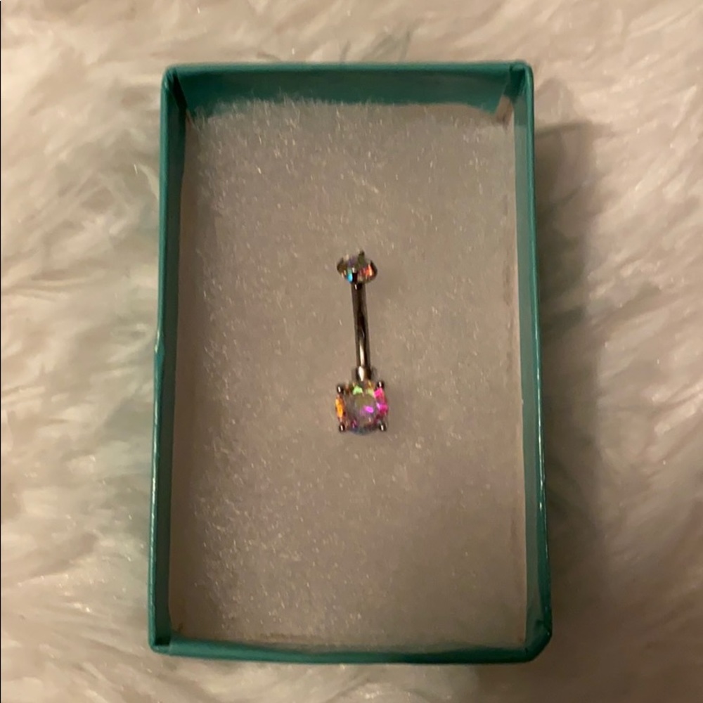 Sterling silver Aurora sparkle belly ring.